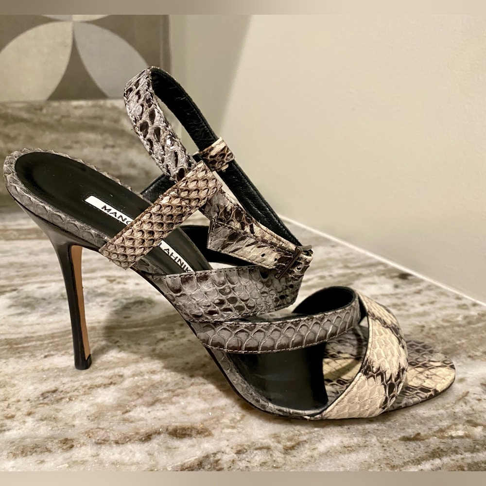 Manolo Blahnik Snakeskin Animal Print Slingback Sandals